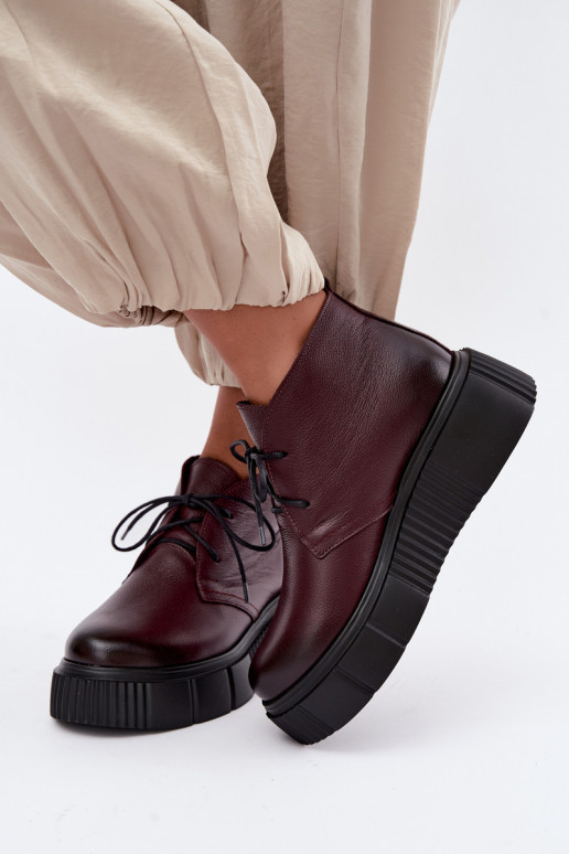 Scarpe in pelle isolate da donna con piattaforma Zazoo 60588, bordeaux