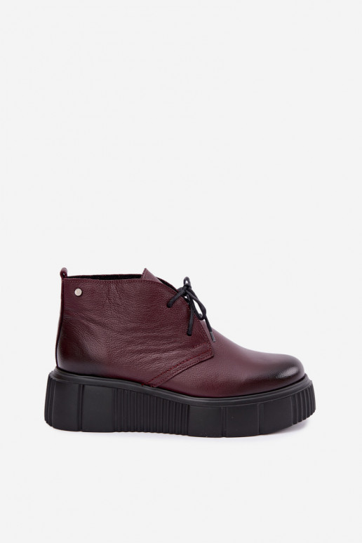 Scarpe in pelle isolate da donna con piattaforma Zazoo 60588, bordeaux