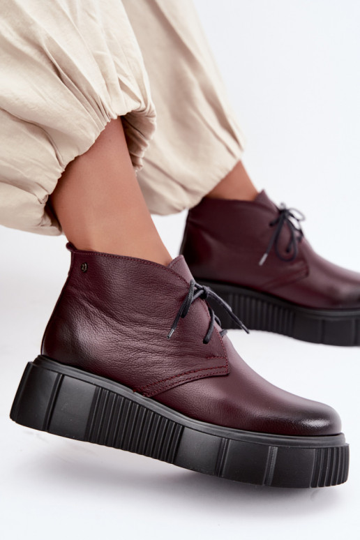 Scarpe in pelle isolate da donna con piattaforma Zazoo 60588, bordeaux