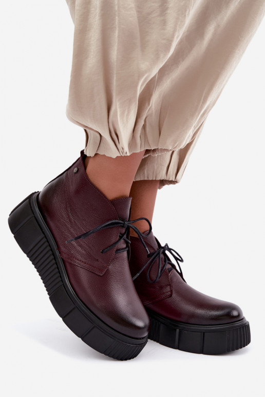 Scarpe in pelle isolate da donna con piattaforma Zazoo 60588, bordeaux