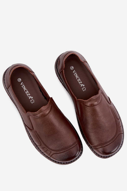 Scarpe da donna in pelle slip-on Vinceza 107241 colore marrone