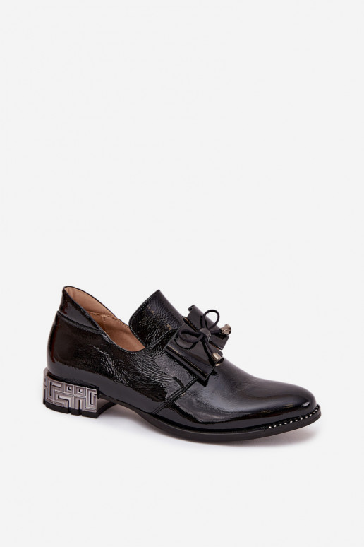 Scarpe nere verniciate con tacco basso e fiocchi Zazoo 1399