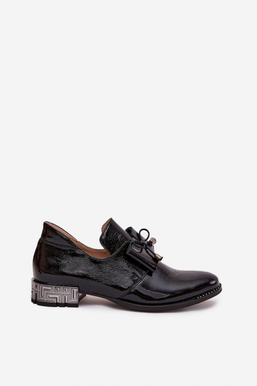 Scarpe nere verniciate con tacco basso e fiocchi Zazoo 1399