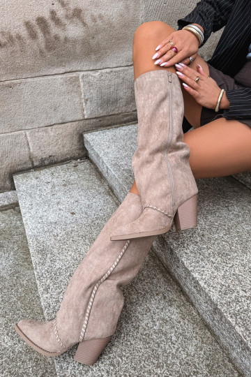 Stivali alti da donna in stile cowboy con tacco a blocco sabbia Noeline 2