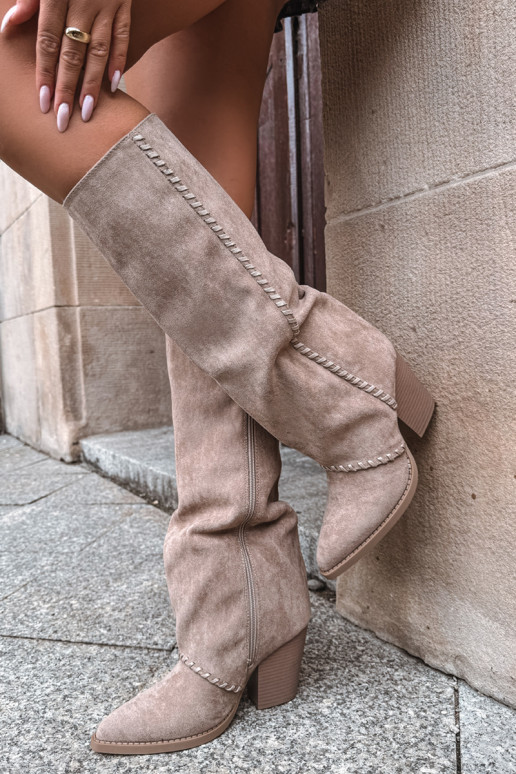 Stivali alti da donna in stile cowboy con tacco a blocco sabbia Noeline