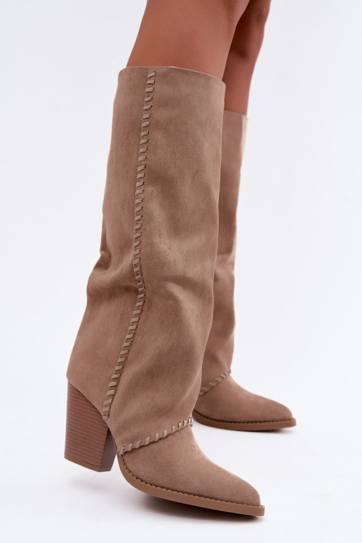 Stivali alti da donna in stile cowboy con tacco a blocco sabbia Noeline