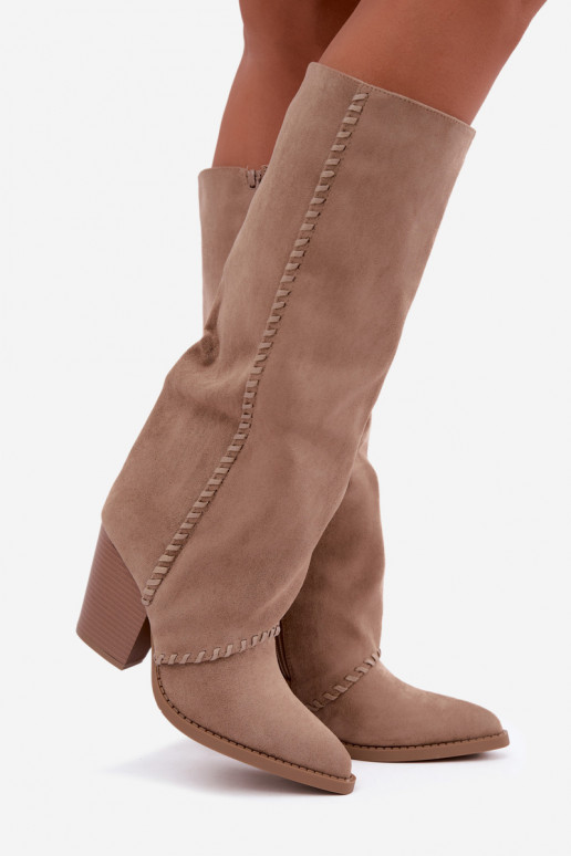 Stivali alti da donna in stile cowboy con tacco a blocco sabbia Noeline