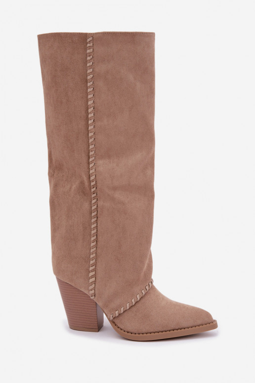 Stivali alti da donna in stile cowboy con tacco a blocco sabbia Noeline