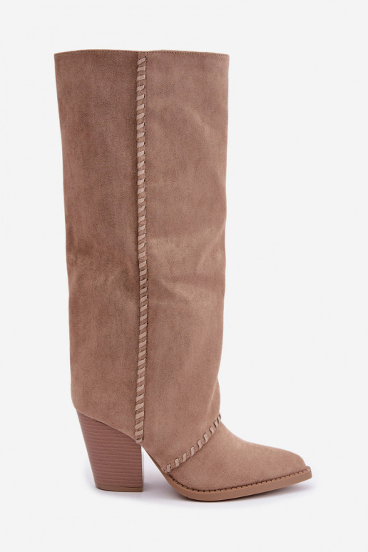 Stivali alti da donna in stile cowboy con tacco a blocco sabbia Noeline