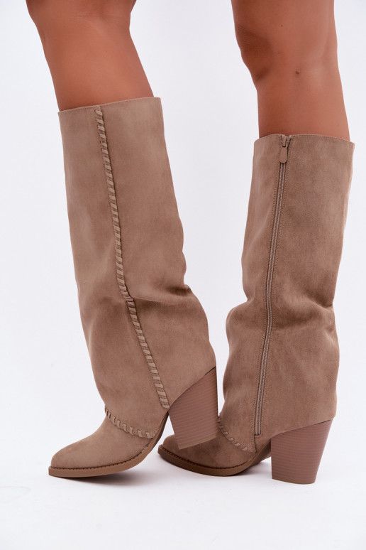 Stivali alti da donna in stile cowboy con tacco a blocco sabbia Noeline
