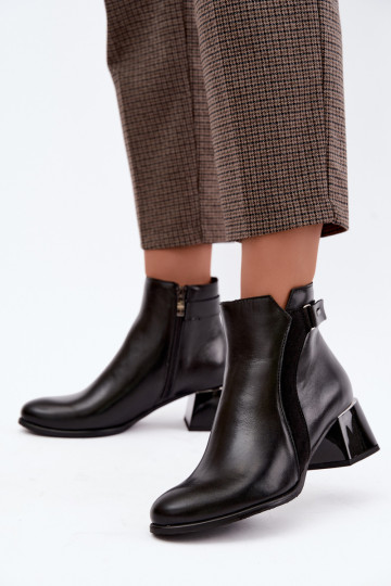 Stivaletti da donna in pelle sintetica con tacco isolati Zazoo 60563 in nero