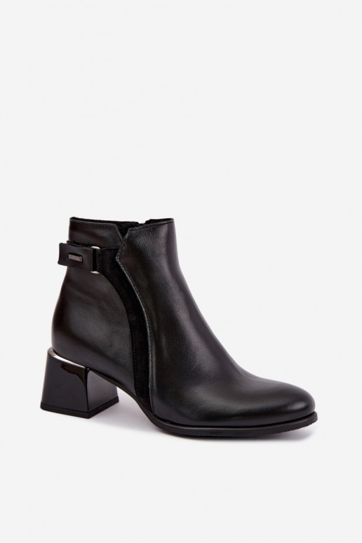 Stivaletti da donna in pelle sintetica con tacco isolati Zazoo 60563 in nero