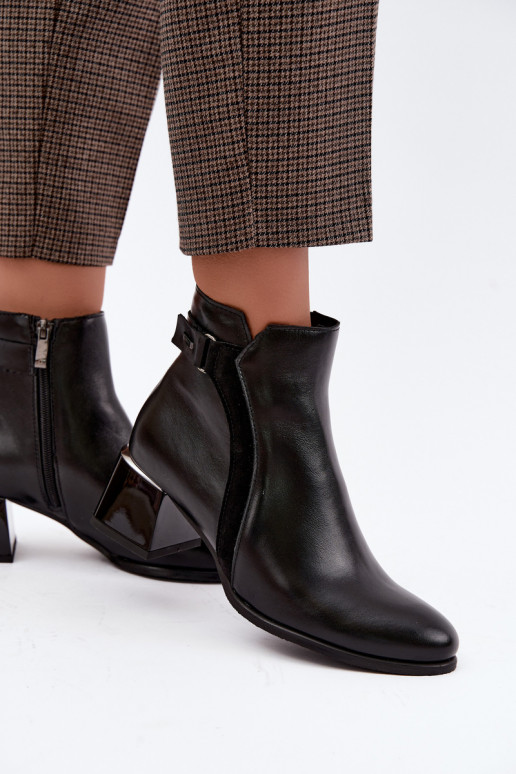 Stivaletti da donna in pelle sintetica con tacco isolati Zazoo 60563 in nero