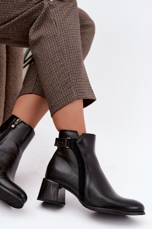 Stivaletti da donna in pelle sintetica con tacco isolati Zazoo 60563 in nero