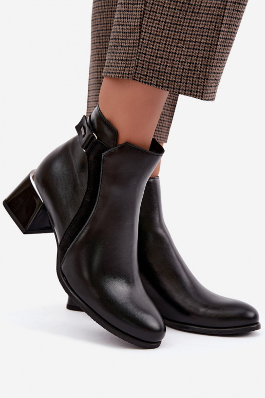 Stivaletti da donna in pelle sintetica con tacco isolati Zazoo 60563 in nero