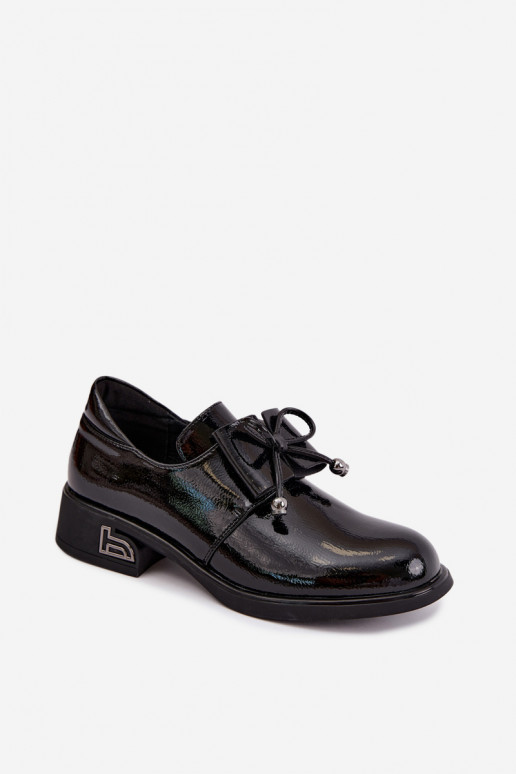Scarpe in pelle sintetica verniciate con fiocchi T.Sokolski AN J26-190 in nero