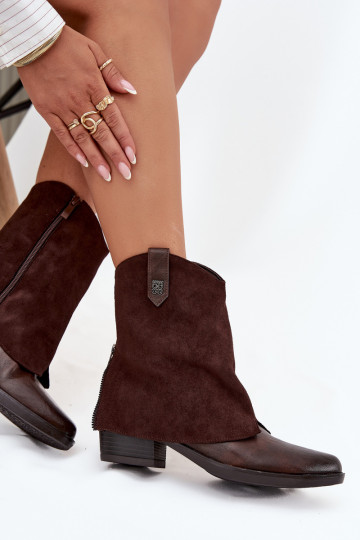 Stivaletti caldi in stile cowboy con tacco in marrone cioccolato Sylvette