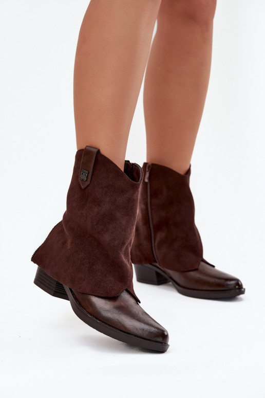 Stivaletti caldi in stile cowboy con tacco in marrone cioccolato Sylvette