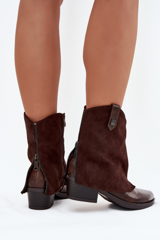 Stivaletti caldi in stile cowboy con tacco in marrone cioccolato Sylvette