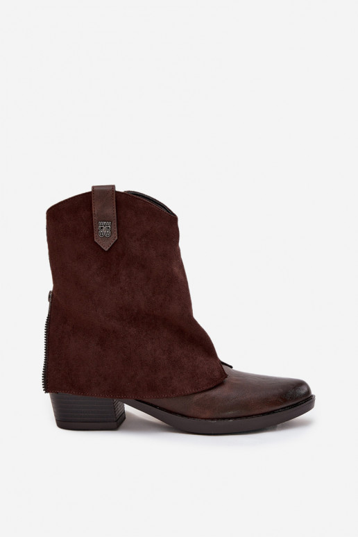Stivaletti caldi in stile cowboy con tacco in marrone cioccolato Sylvette