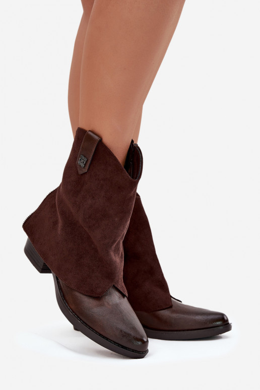 Stivaletti caldi in stile cowboy con tacco in marrone cioccolato Sylvette