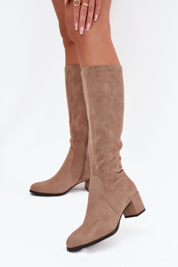 Stivali classici fino al ginocchio in suede sintetico color sabbia Sergio Leone KZ205 2