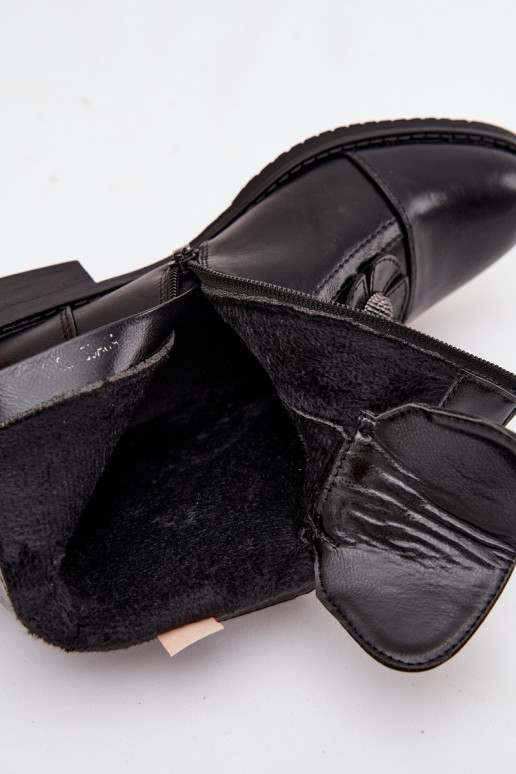 Stivaletti caldi da donna con tacco largo e motivi floreali in nero Pravienne