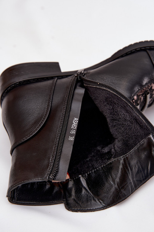 Stivaletti caldi da donna con tacco largo e motivi floreali in nero Labise
