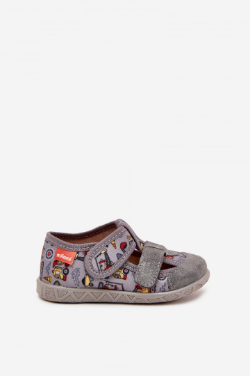 Pantofole per bambini Milami con chiusure adesive grigie 2