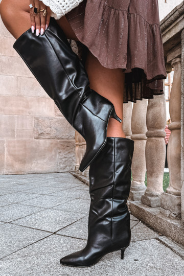 Stivaletti con tacco in suede sintetico nero Desya
