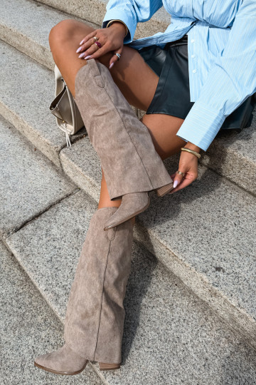 Stivali alti da donna in stile cowboy con tacco color sabbia Kalena 2