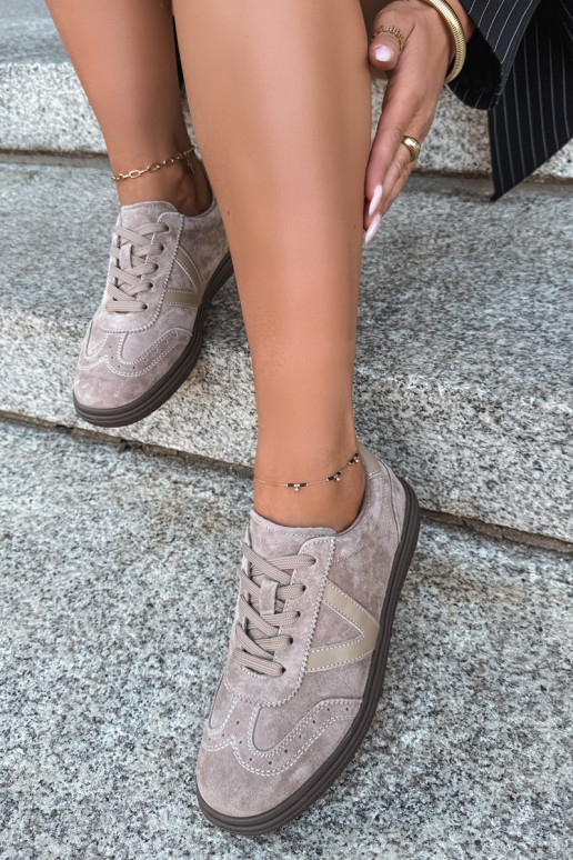 Sneakers in pelle e suede color sabbia Cariva
