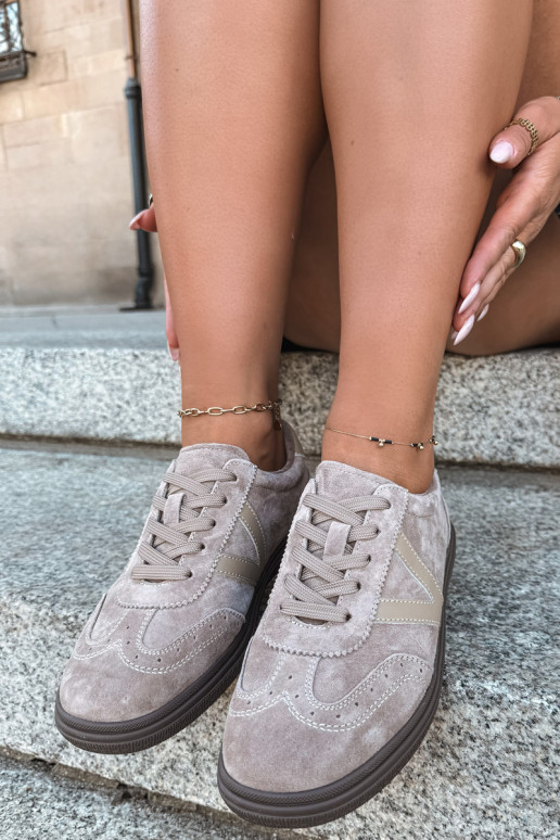 Sneakers in pelle e suede color sabbia Cariva