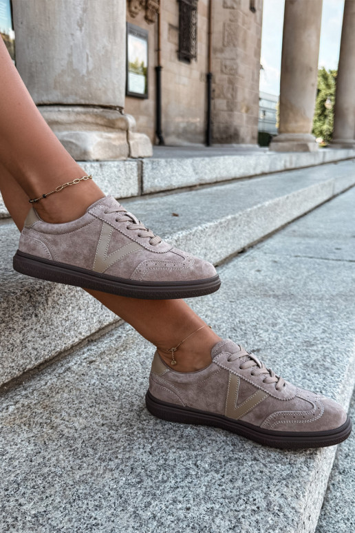 Sneakers in pelle e suede color sabbia Cariva