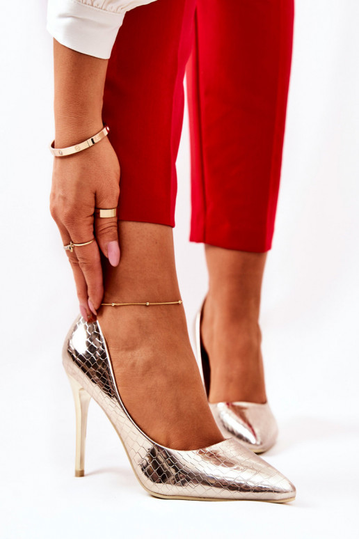 Scarpe con tacco alto con stampa serpente color oro Tissoria