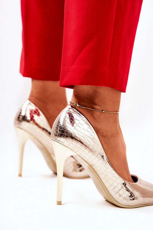 Scarpe con tacco alto con stampa serpente color oro Tissoria