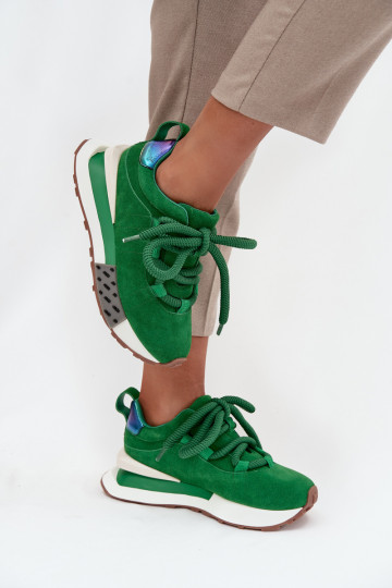 Sneakers da donna in suede sintetico con piattaforma e lacci spessi in verde Artiker 55C0136