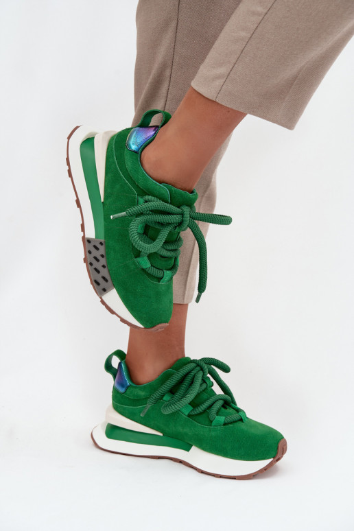 Sneakers da donna in suede sintetico con piattaforma e lacci spessi in verde Artiker 55C0136