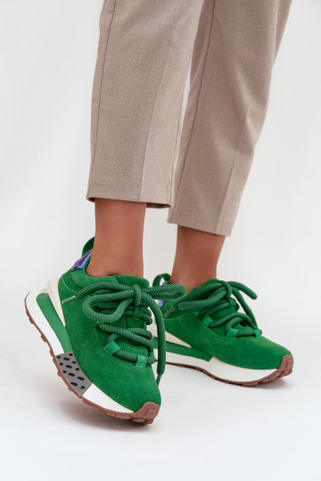 Sneakers da donna in suede sintetico con piattaforma e lacci spessi in verde Artiker 55C0136 2