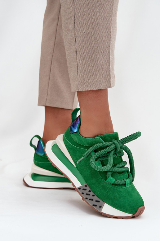 Sneakers da donna in suede sintetico con piattaforma e lacci spessi in verde Artiker 55C0136