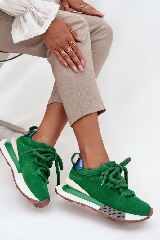 Sneakers da donna in suede sintetico con piattaforma e lacci spessi in verde Artiker 55C0136