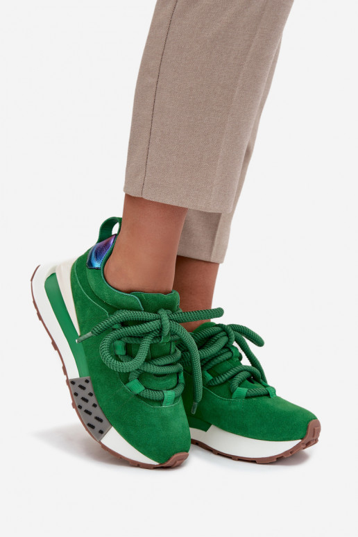 Sneakers da donna in suede sintetico con piattaforma e lacci spessi in verde Artiker 55C0136