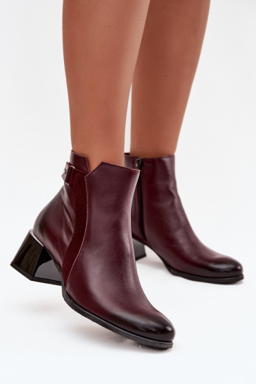 Stivaletti in pelle da donna con tacco in bordeaux Zazoo 60563