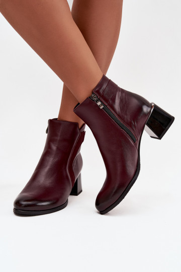 Stivaletti in pelle da donna con tacco in bordeaux Zazoo 60563 2