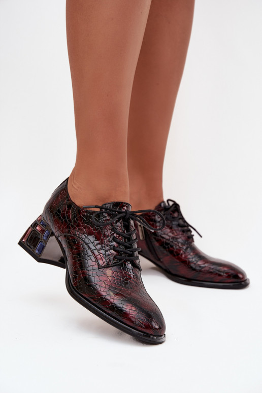 Mocassini in pelle verniciata da donna con tacco e dettagli scintillanti in bordeaux Artiker 57C0073