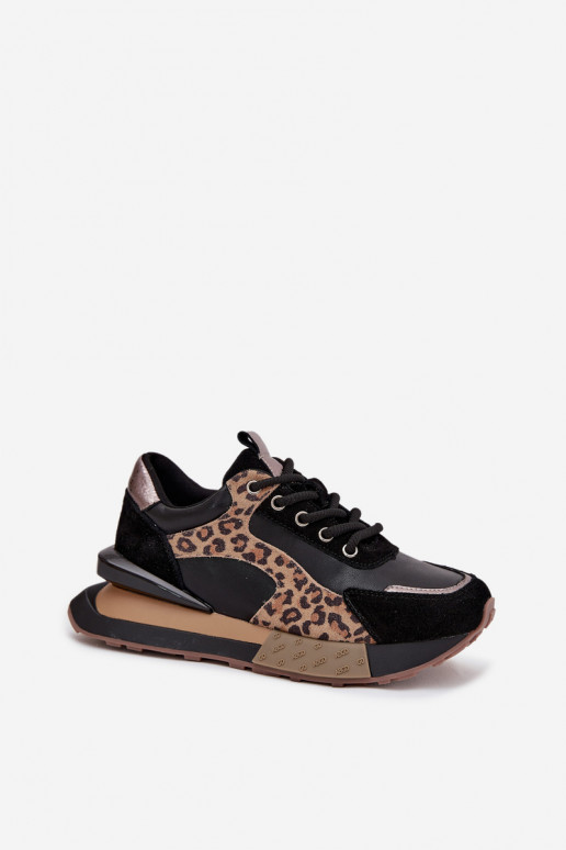 Sneakers in pelle da donna con piattaforma e stampa leopardata in nero Artiker 55C0134
