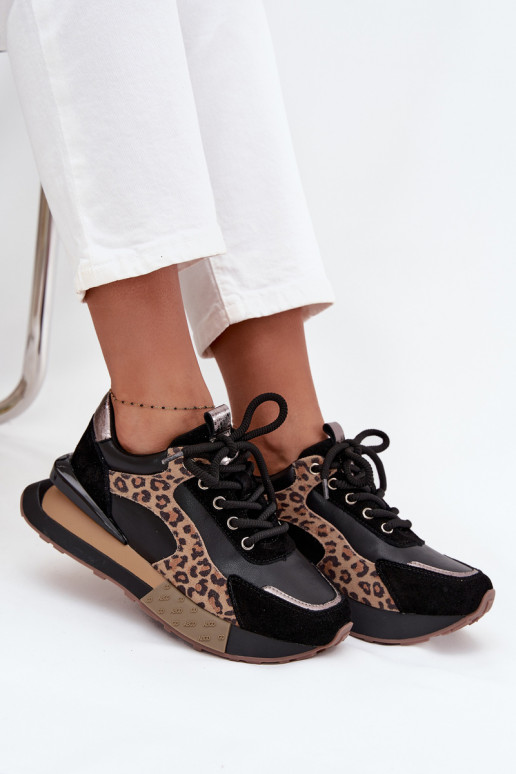 Sneakers in pelle da donna con piattaforma e stampa leopardata in nero Artiker 55C0134