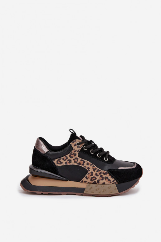 Sneakers in pelle da donna con piattaforma e stampa leopardata in nero Artiker 55C0134