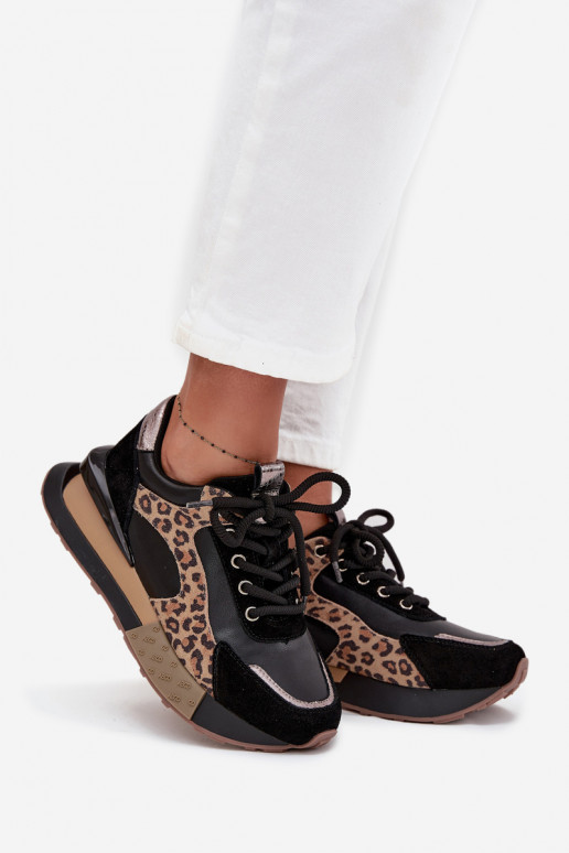 Sneakers in pelle da donna con piattaforma e stampa leopardata in nero Artiker 55C0134