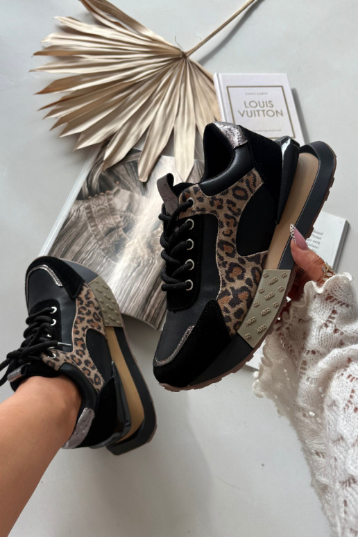 Sneakers in pelle da donna con piattaforma e stampa leopardata in nero Artiker 55C0134